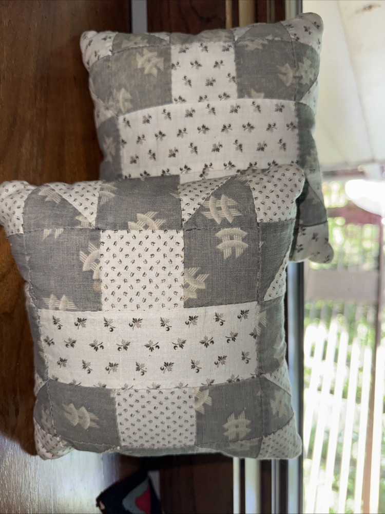 2 Primitive Quilt Square Pillows