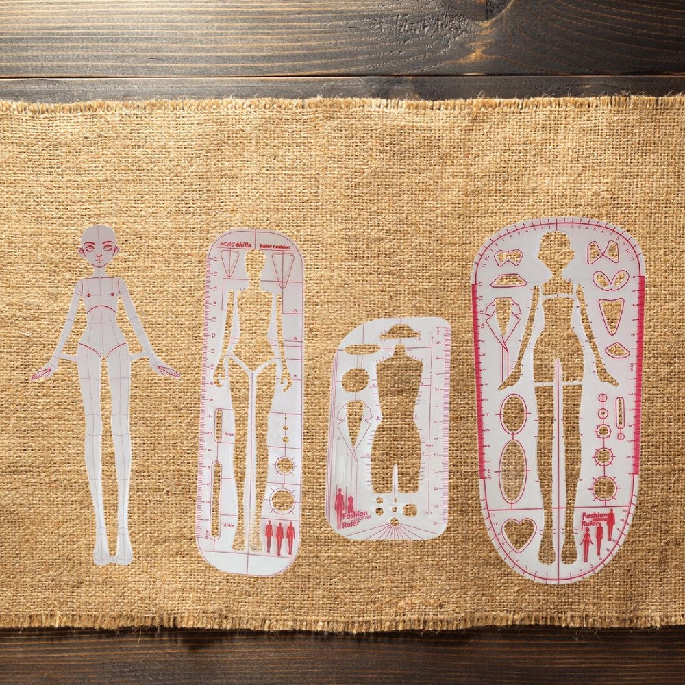 4Pcs Fashion Drawing Template Ruler Set Sewing Humanoid Patterns Design 4 Models