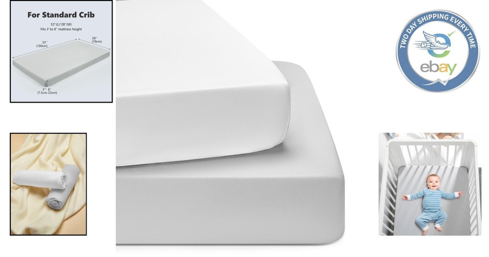 High-Quality Fitted Crib Sheets - 2-Pack in Elegant White & Gray (28x52)