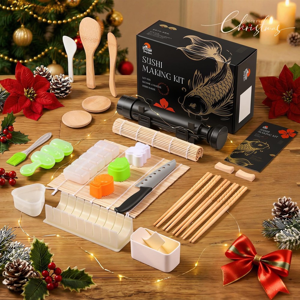 Sushi Making Kit set 27-in-1 Premium Bamboo Maker with Tools Beige