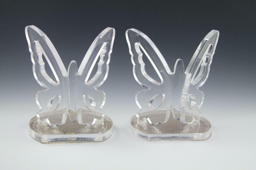 Lucite Acrylic Clear Plastic Butterfly Bookends