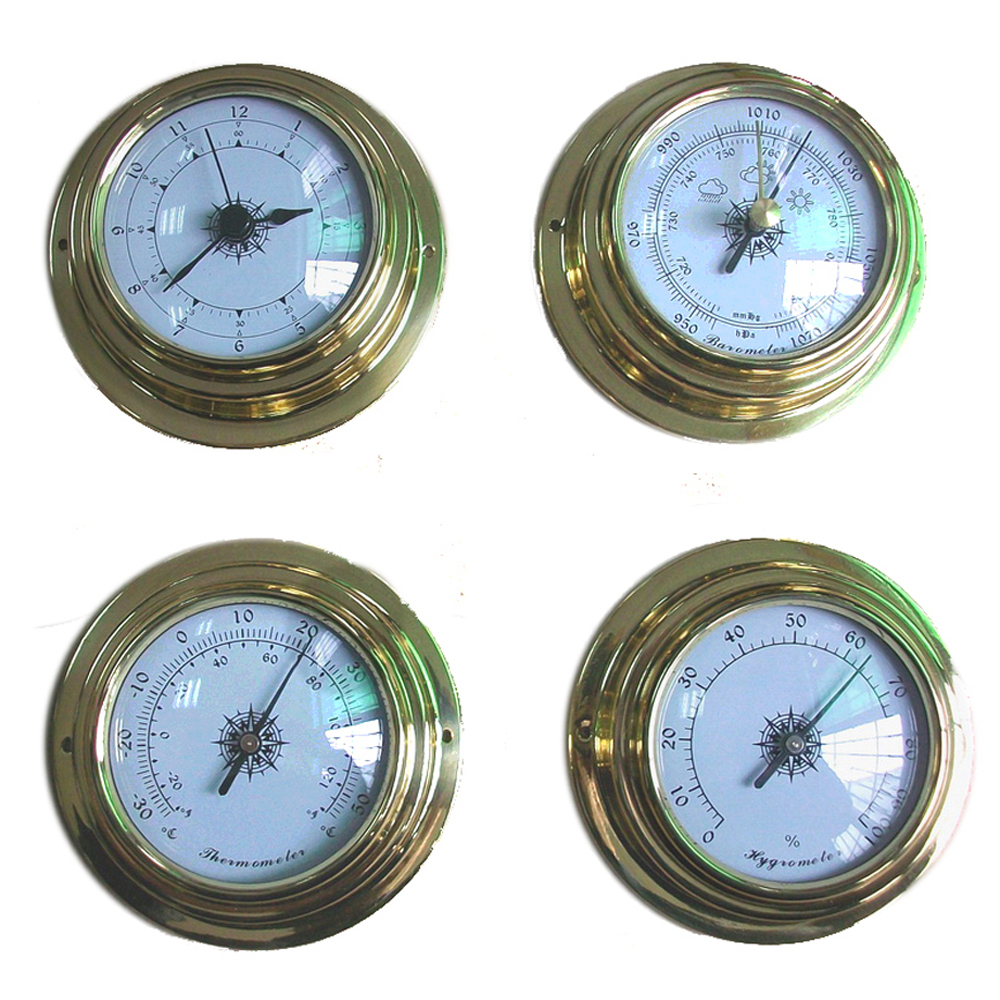 4pcs 10cm Dial Brass Case Aneroid Barometer Hygrometer Thermometer Clock