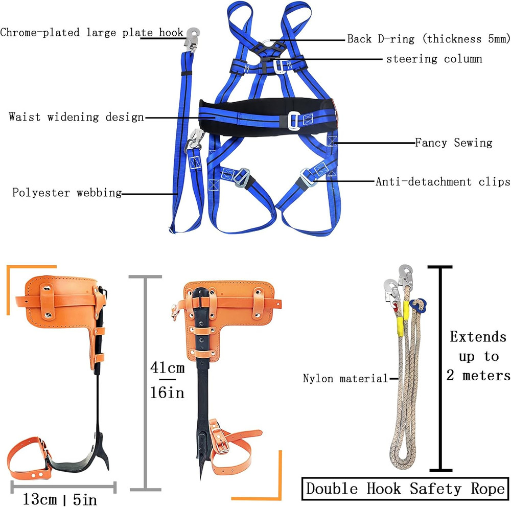 Adjustable Tree Climbing Gear Set with Spikes for Logging & Fruit Picking