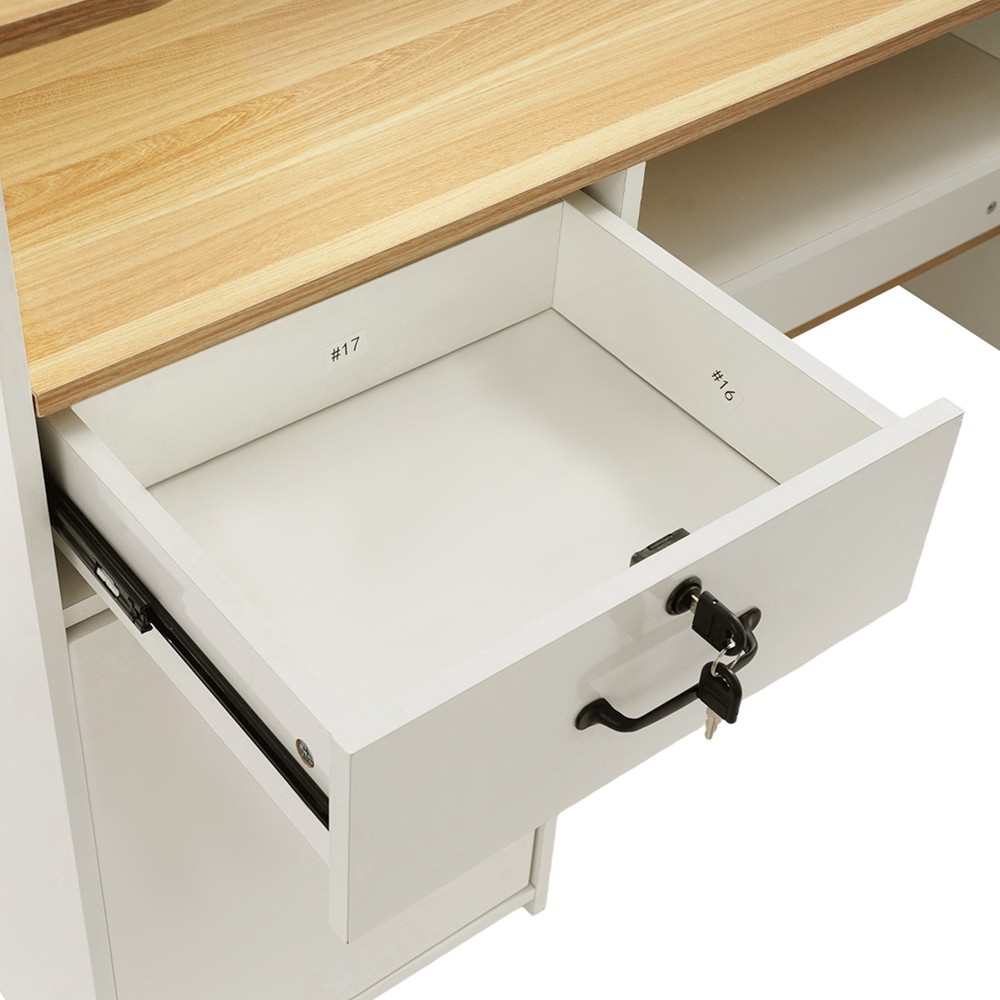 Modern Reception Desk Rectangle Reception Table w/ Lockable Drawer Free Standing