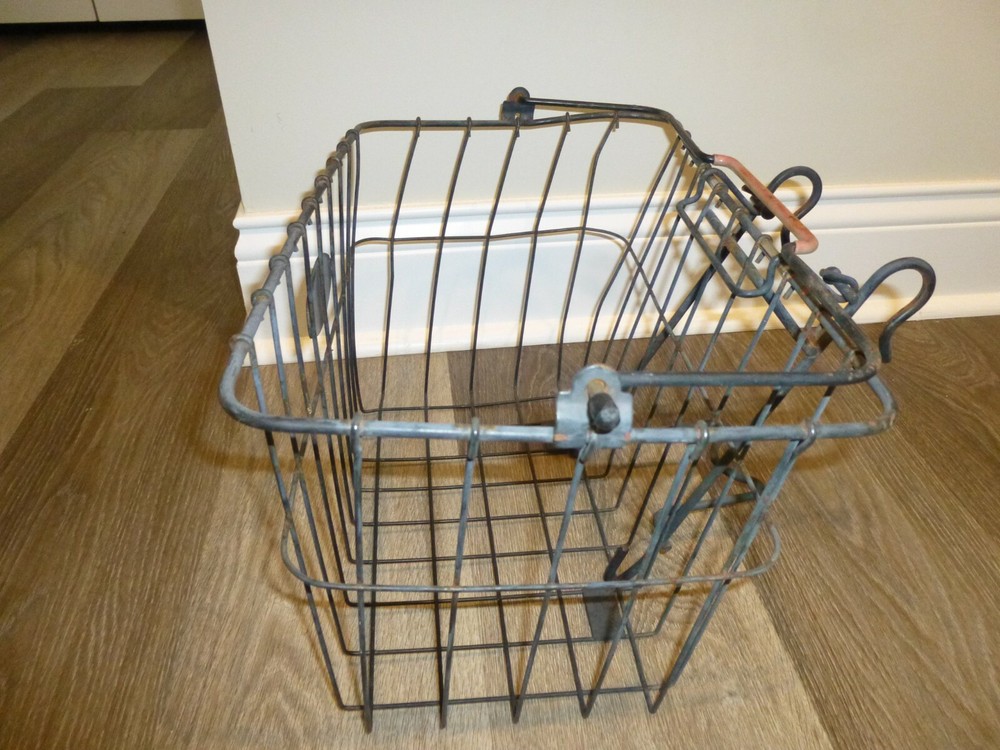 Vintage Gray Bell Wire Bicycle Basket w/Handle & Mounting Bracket