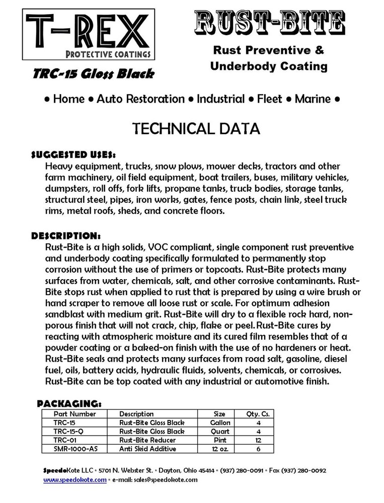 Paint over Rust with Underbody Gloss Black Paint, Quart, TRC-15-Q, RUST-BITE