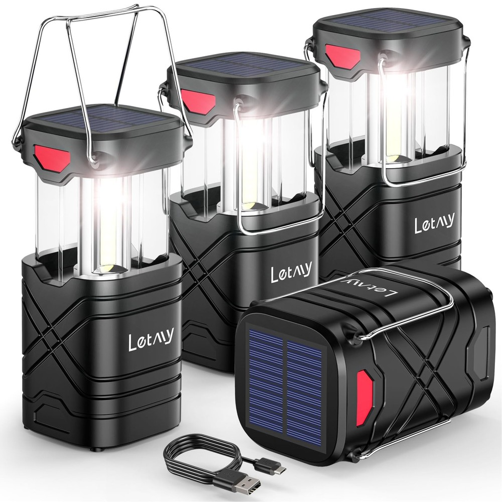 LETMY 4 Pack Camping Lantern, Rechargeable LED Lanterns, Solar Lantern 4