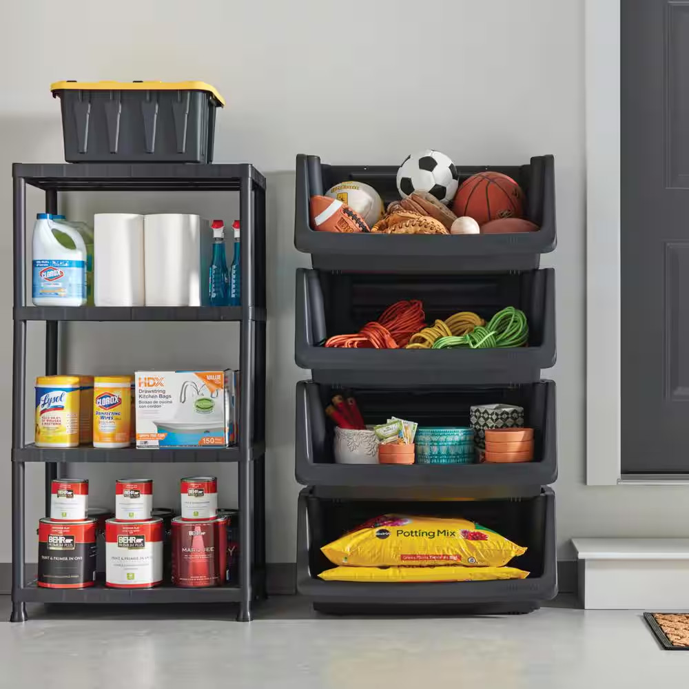 4-Tier Easy Assembly Multi-Purpose Plastic Garage Storage Shelving Unit in Gray