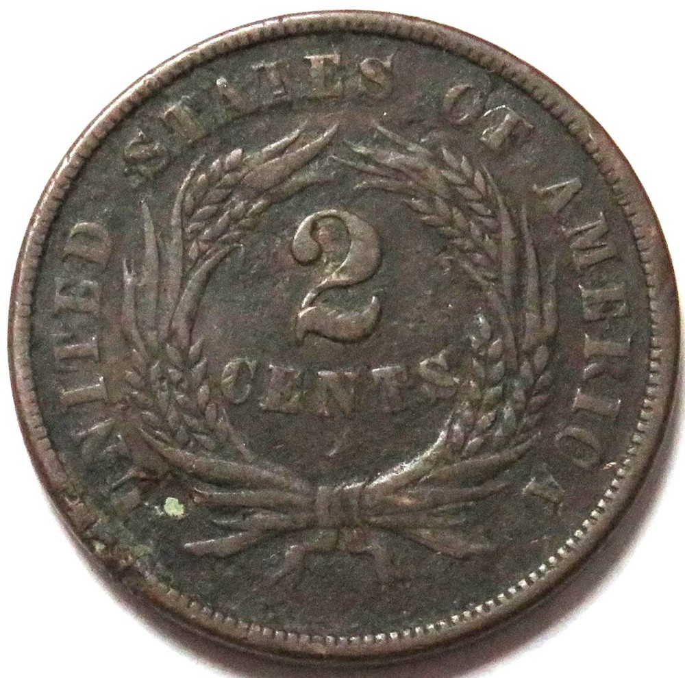 1864 ERROR INVERTED REVERSE 358° ROTATED USA 2 CENT VG COIN