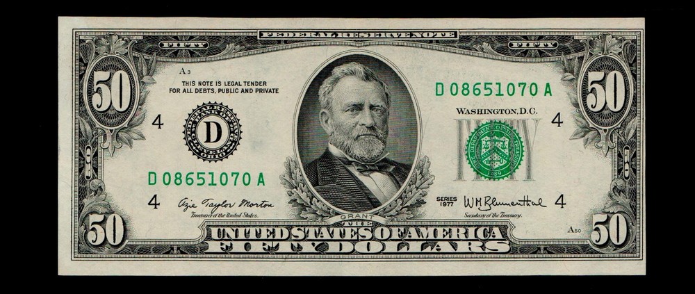 ((Ink Smear Error)) $50 1977 Federal Reserve Note Uncirculated #100