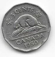 Canada 1950 5 cent  Nickel Circulated