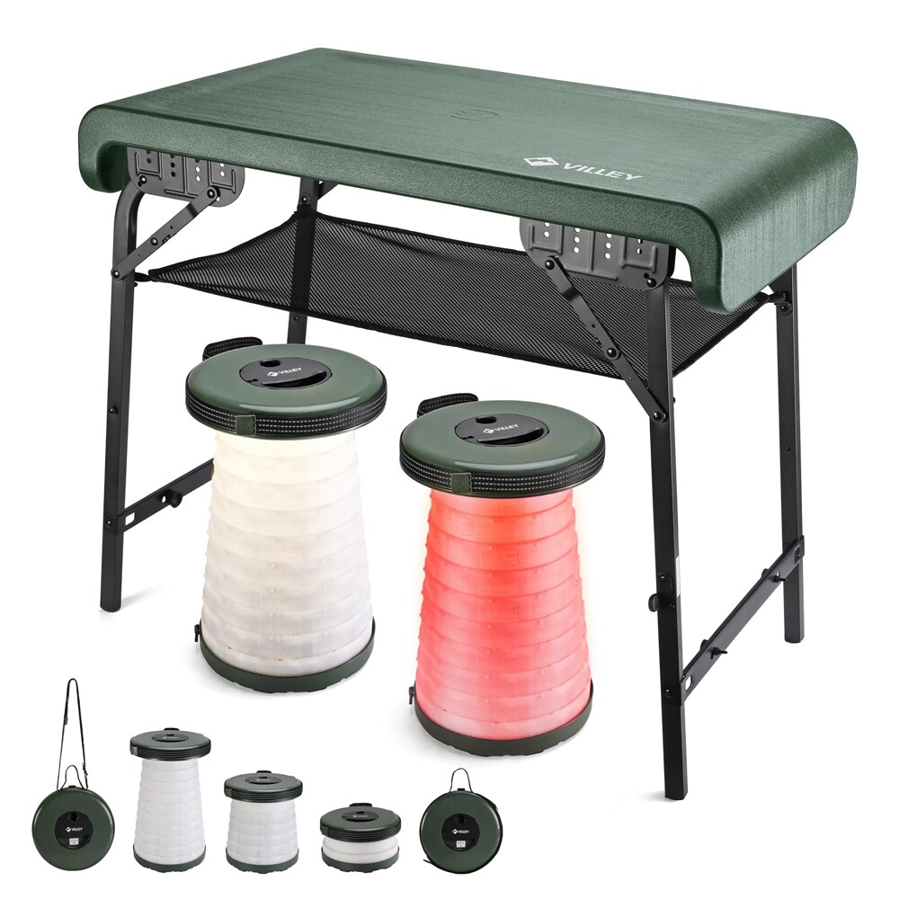 VILLEY Portable Table Stools Set 2.37ft Folding Camping Table Collapsible Stools