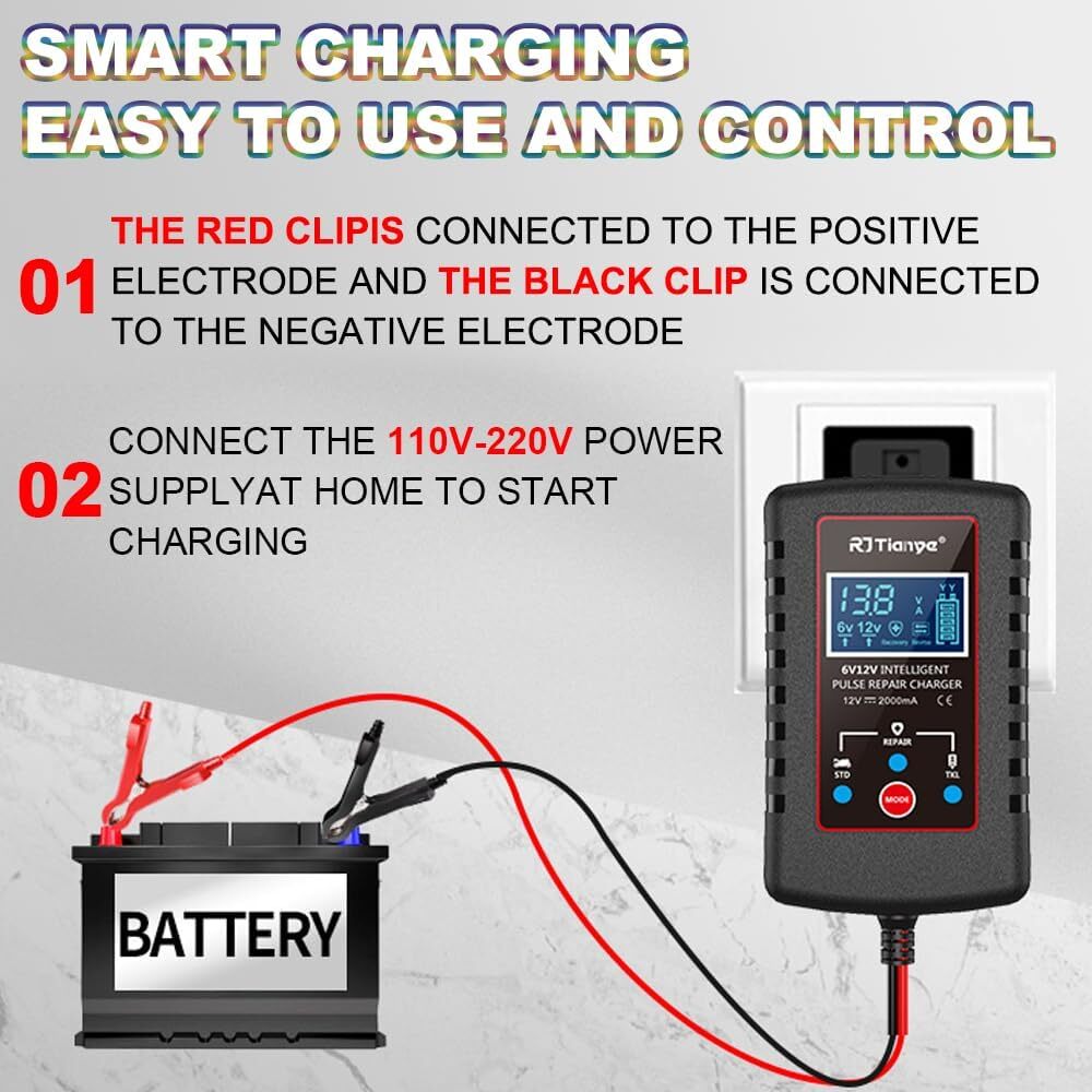6/12V Smart Automatic Battery Charger Maintainer Trickle Motorcycle Car Auto ATV
