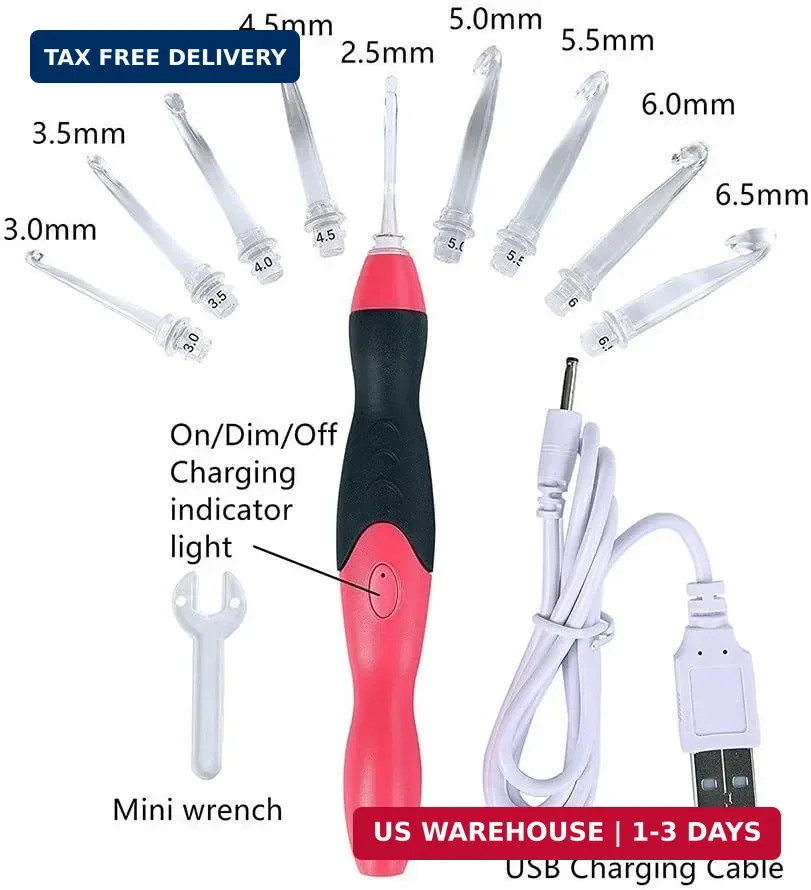 9 Sizes Crochet Hook Set: Interchangeable Crochet Hooks with Light - Light Up Cr
