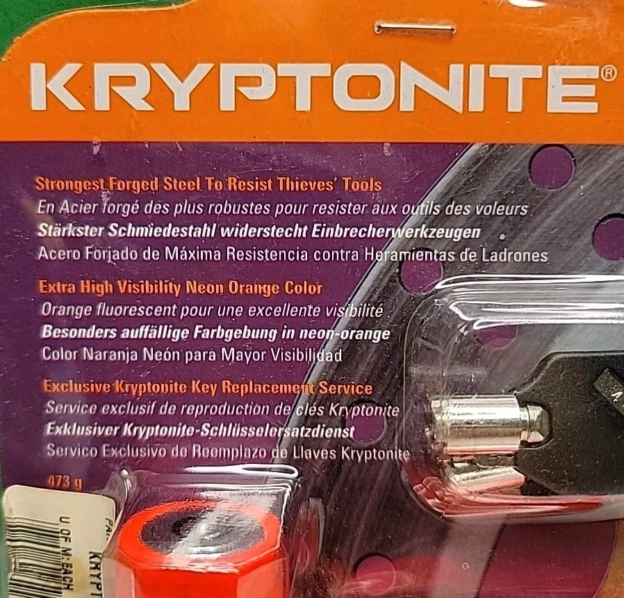 Kryptonite 10mm Orange Compact KryptoDisc Lock With 2 Keys.