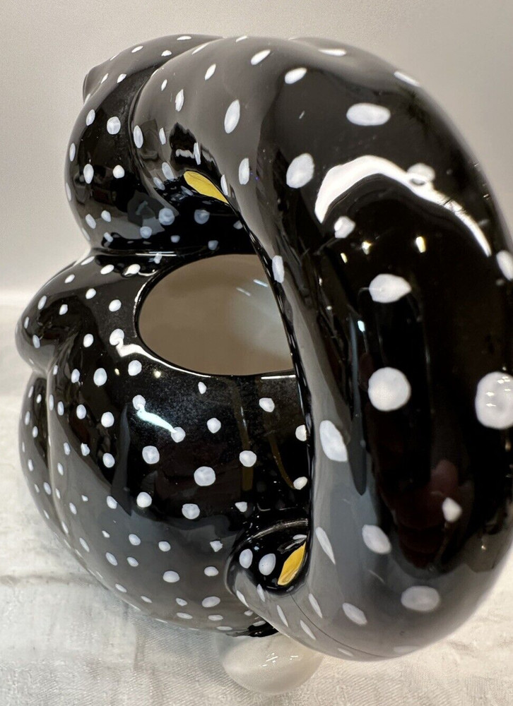 Dept. 56-Black/White Polka Dot Ceramic Bunny Rabbit Watering Can/Pitcher