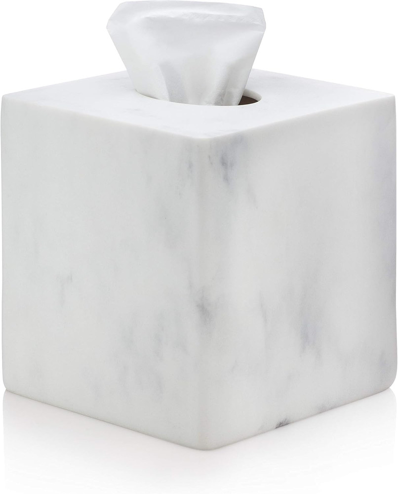 White Marble Square Tissue Box Cover - Blanc Collection