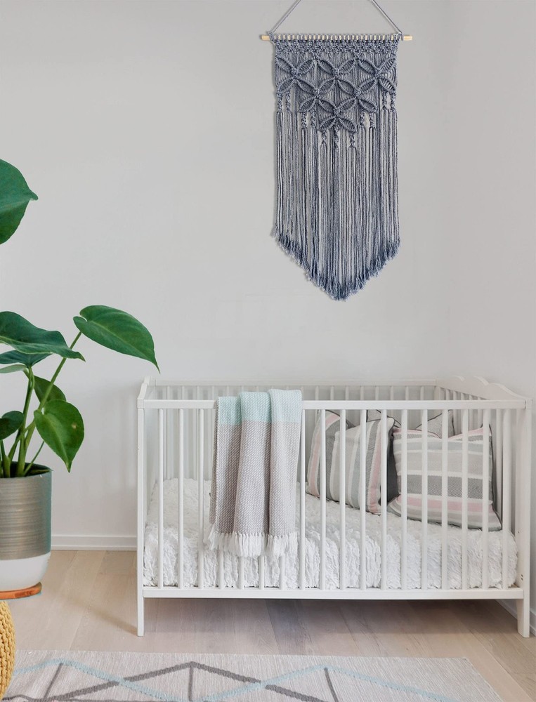Winterdemoon Handmade Cotton Home Decor Macrame Wall Hanging Grey