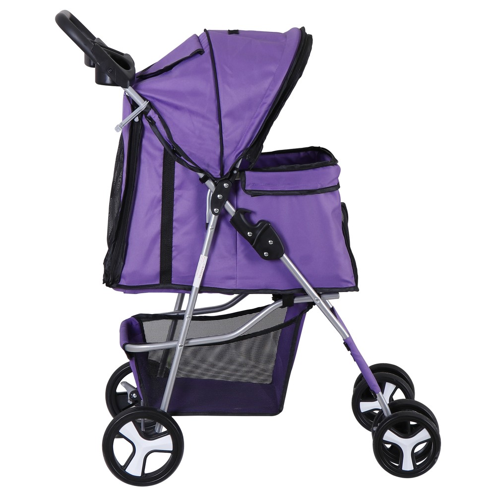 Purple Metal Frame Pet Stroller with Enhanced Ventilation and Smooth Operation