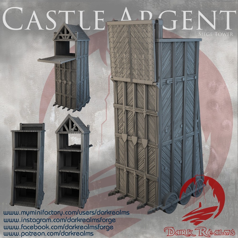 3D Printed Dark Realms Castle Argent Siege Tower (28mm-32mm Scale) [PTO]