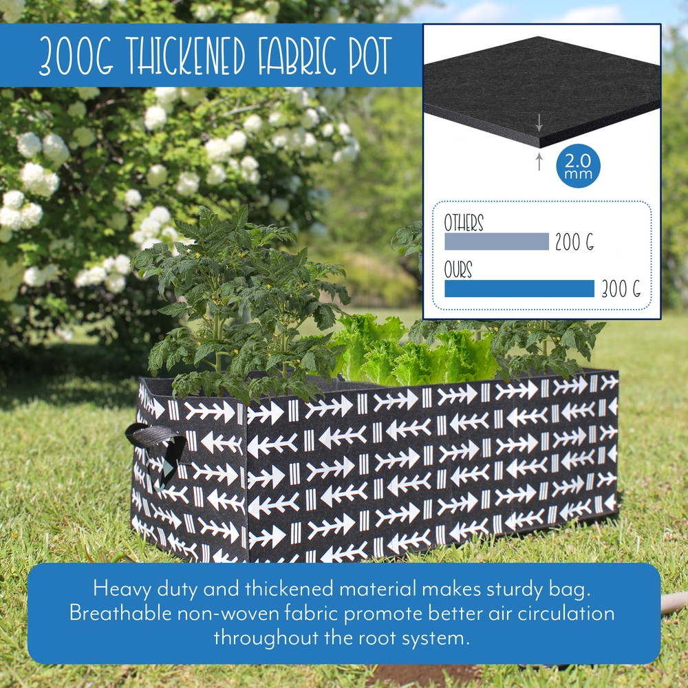 30 Gallon Large Rectangular Grow Bag, 3-Section Fabric Raised Bed Planter