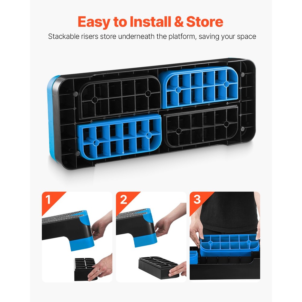 Uimoso Adjustable Aerobic Exercise Step Platform with 4 Risers - Blue