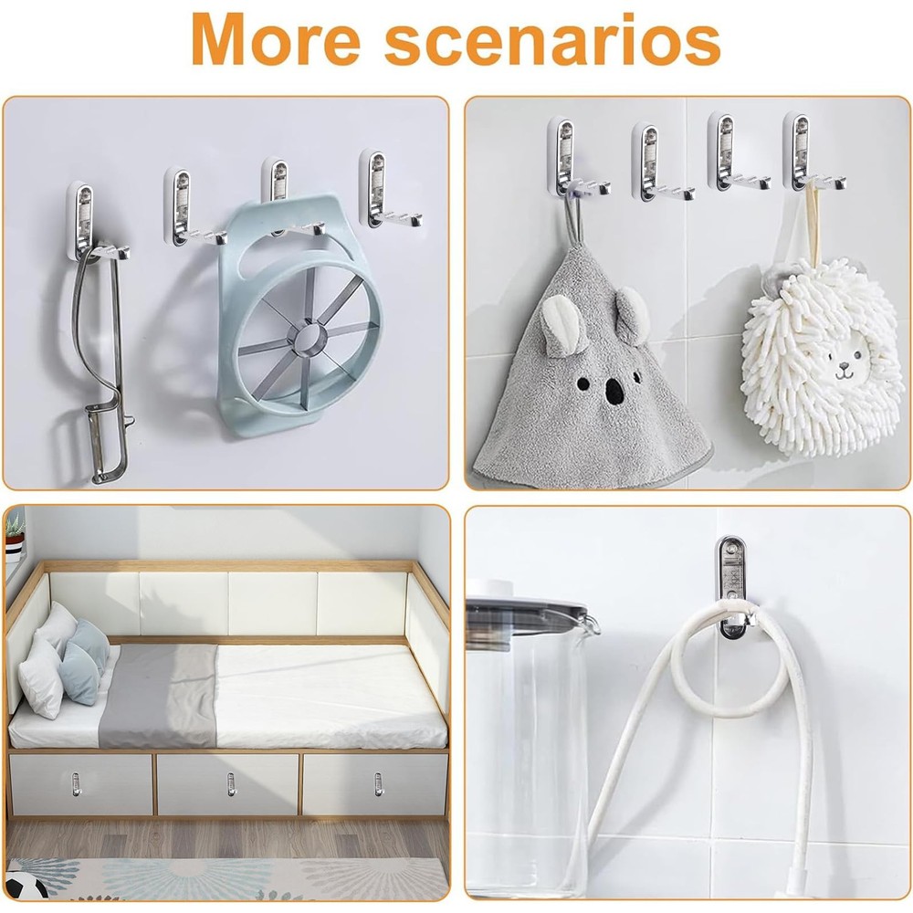 2pcs Elliptical Folding Wall Hook, Alloy Folding Invisible Hooks Non-Slip Hea...