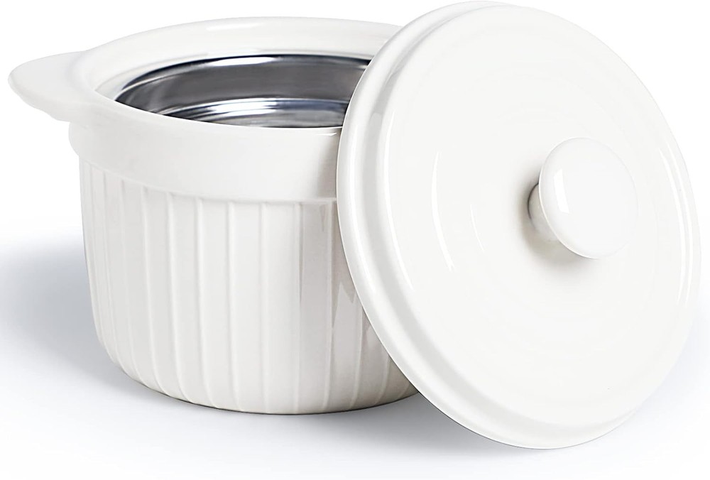 Ceramic Bacon Grease Container Keeper with Strainer, Frying Oil Storage White