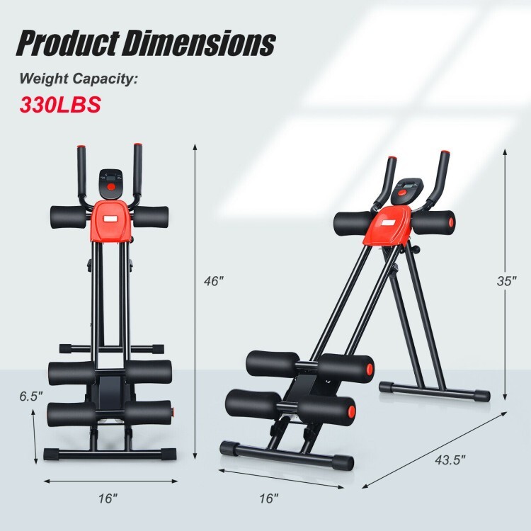 Foldable Core Abdominal Trainer Adjustable AB Crunch Workout Machine LCD Display