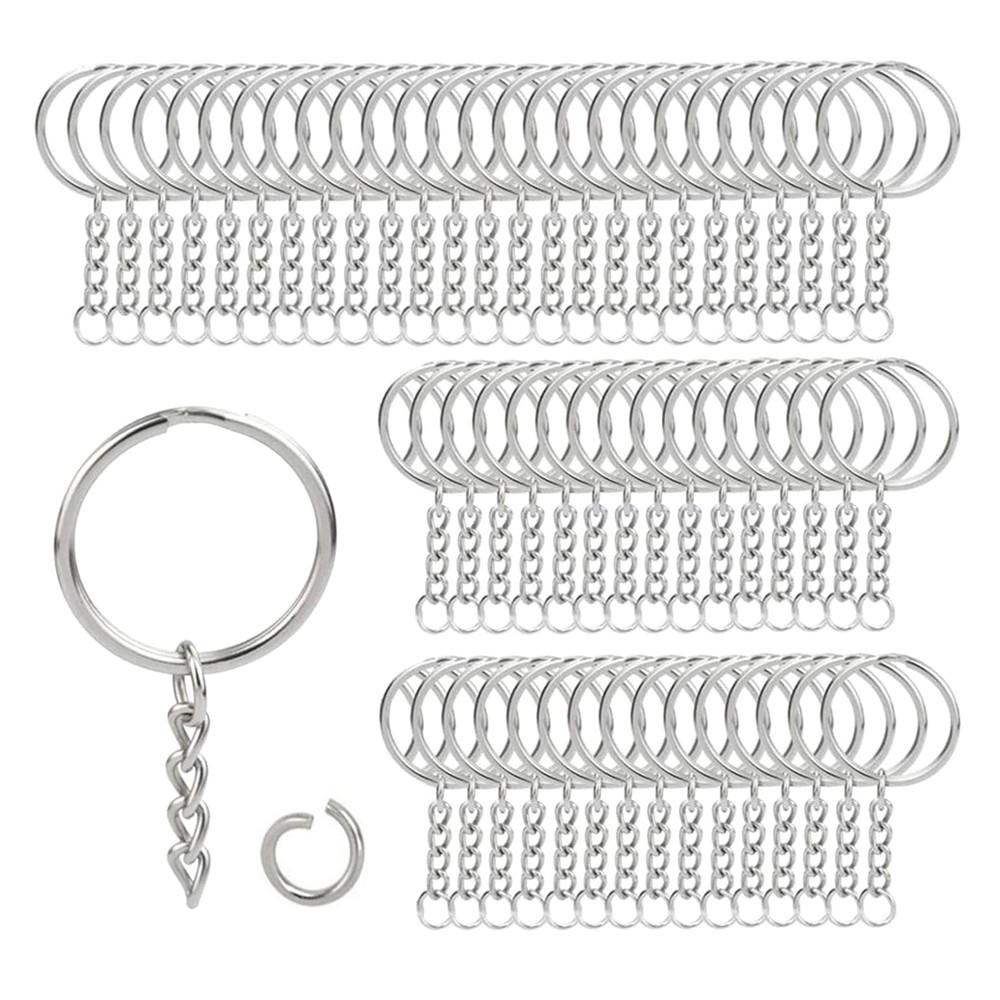 100Sets 1 inch Silver 1 keychain rings with open jump