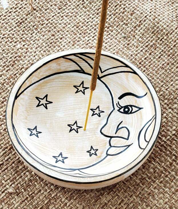 Whitewashed Celestial Moon Incense Holder