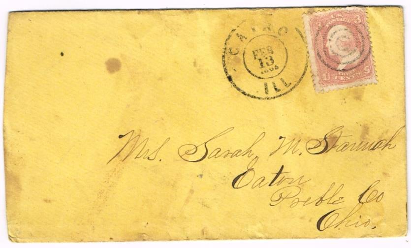 1865 Illinois Cancellation Washington 3c Stamp On Envelope