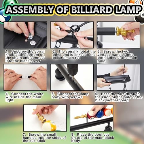 Adjustable Pool Table Lights for 7'-8' Billiard Light Hanging Green 4 Lights