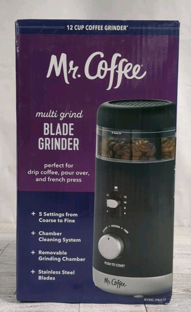 Mr. Coffee 12-Cup Automatic Blade Mill Grinder with 5 Presets, BVMC-PBG77