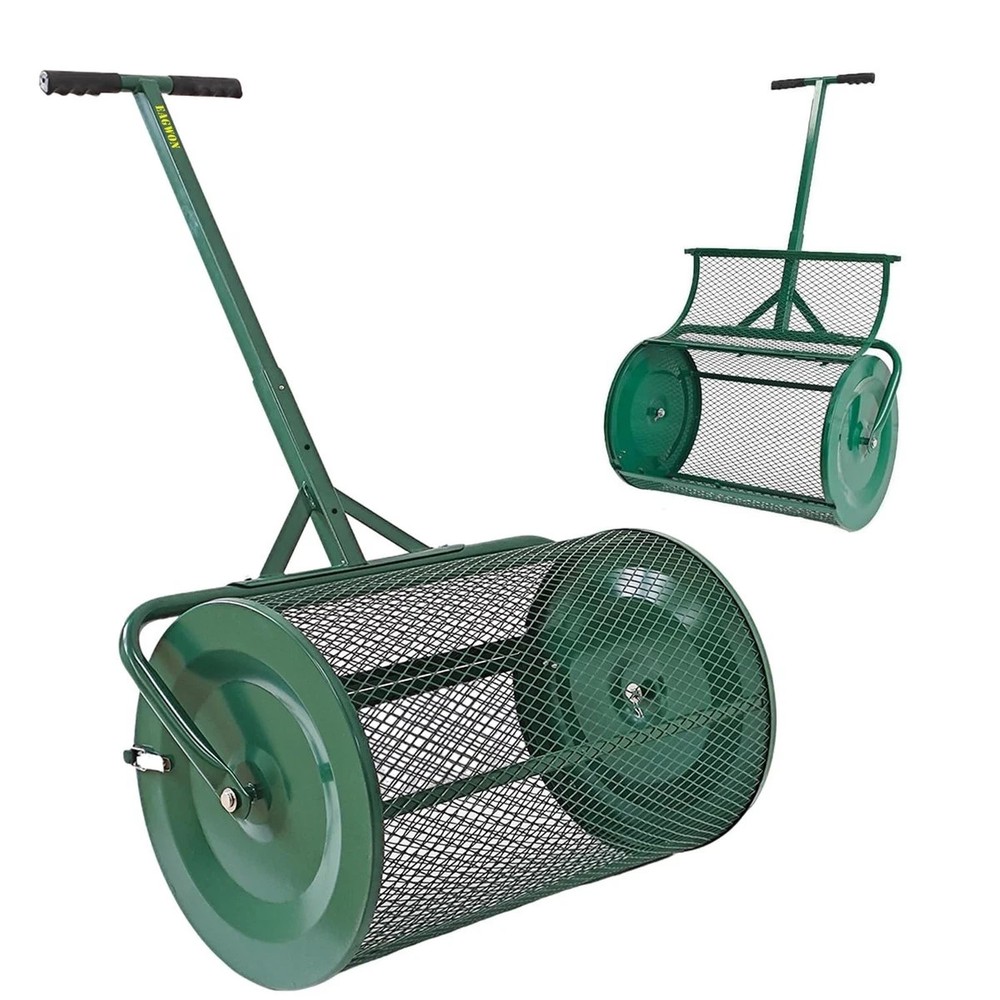 Compost Spreader Peat Moss Spreader 24 in Push/Tow-Behind Roller Lawn Spreader