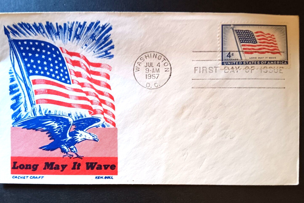 48 STAR FLAG LONG MAY IT WAVE 1957 BALD EAGLE BOLL CACHET FDC