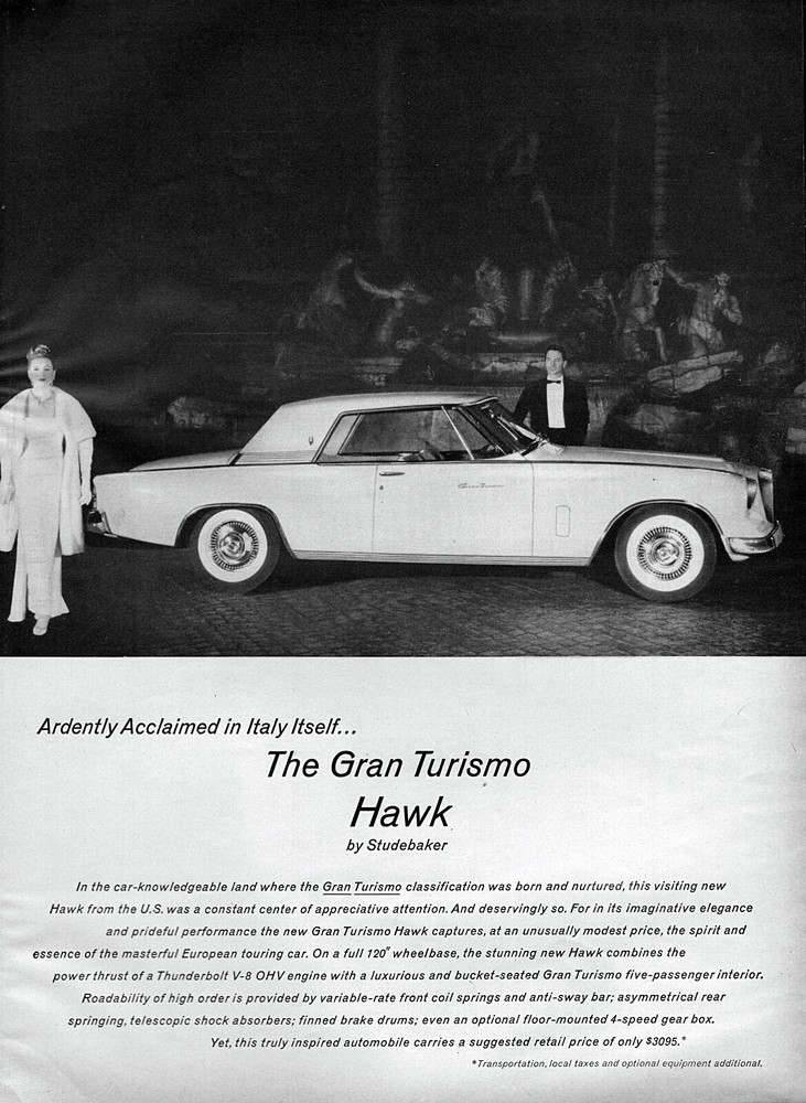 1962 Studebaker Hawk GT "Acclaimed in Italy" Original Print Ad