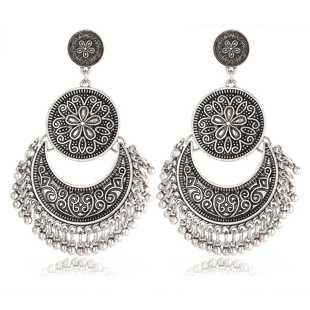 Vintage Bohemian Style Silver Drop Earrings