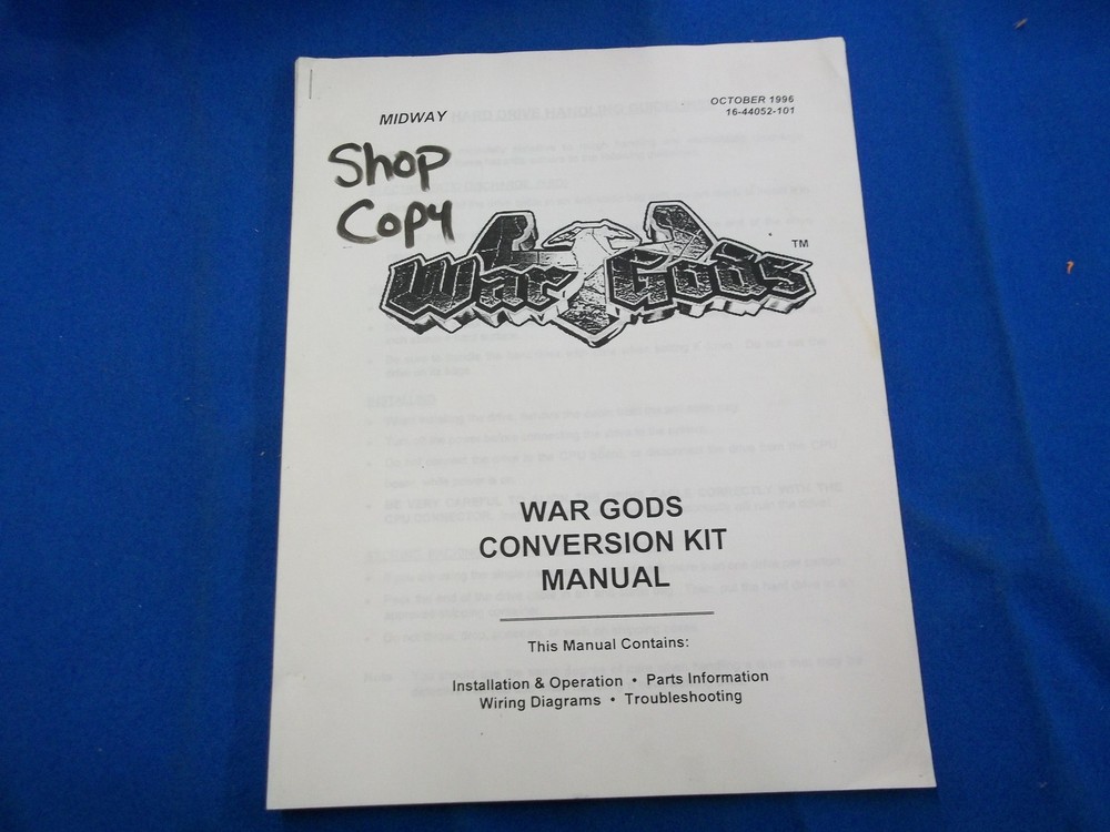 MIDWAY War Gods Conversion Kit Operations Manual