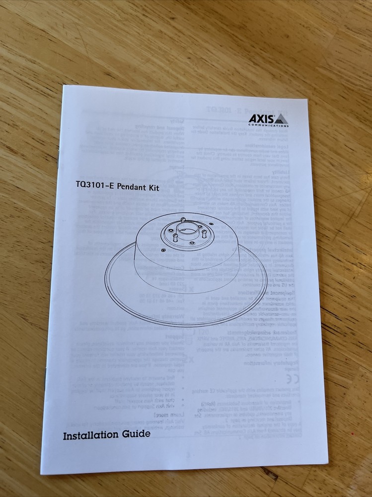 Axis Communications TQ3101-E Pendant Kit Installation Guide Booklet New