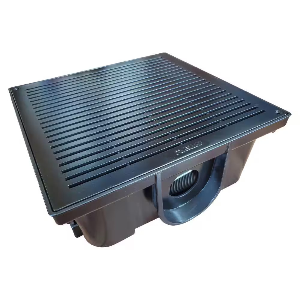 RELN Catch Basin Kit 13x5 Low Profile Drain Grate 8ft Pipe Black Plastic Yard