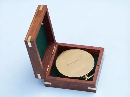 Solid Brass Gentlemen's Compass with Rosewood Box, 4", Brass