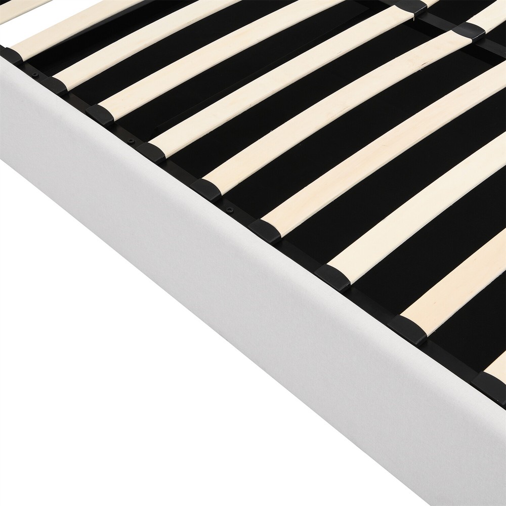 Full Size Upholstered Platform Bed Frame with Hydraulic Storage System White New