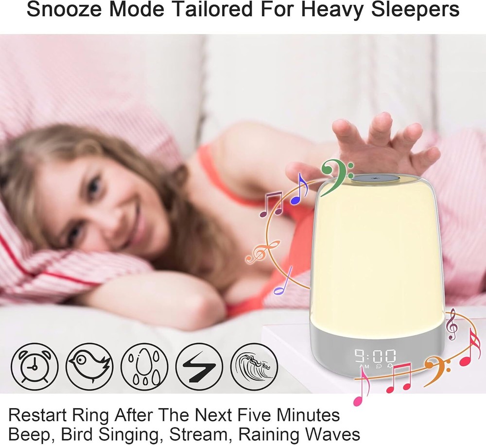 Touch Wake Up Night Light Sunrise Simulation Alarm Clock,3 Ways Dimmable Warm