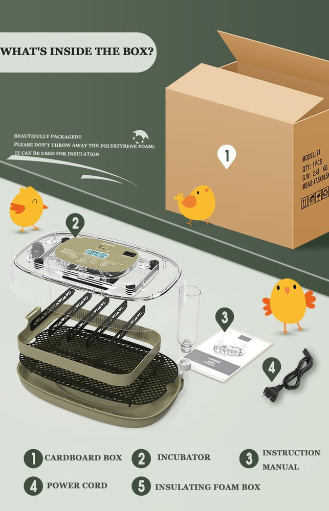 Smart Egg Incubator with Automatic Egg Turner & Built-In Candler, Stable Tempera