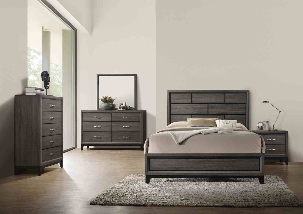 Contemporary Style Twin Size 6pc Bed Set Panel Headboard Two Tone Design Gray