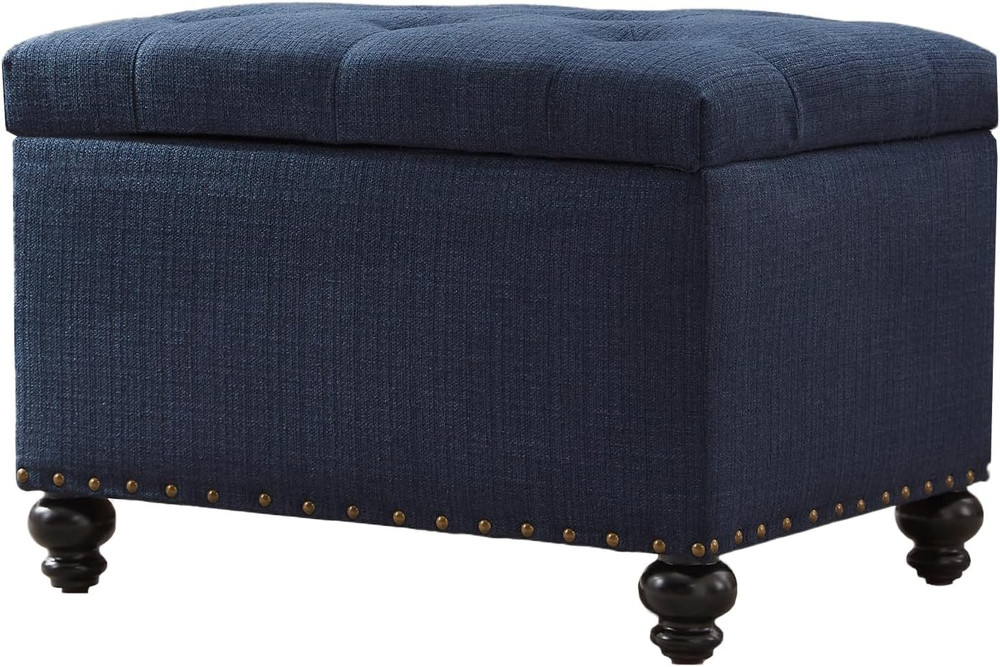 Small Ottoman with Storage, Upholstered Button Tufted Bench, 24" Rectangle Stora