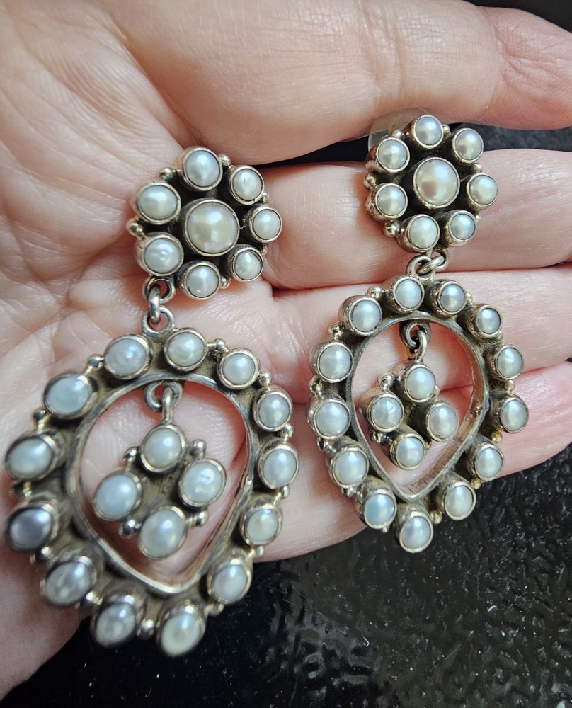 Massive Dan Dodson Sterling Pearl Dangle Earrings 2” Statement Southwestern...