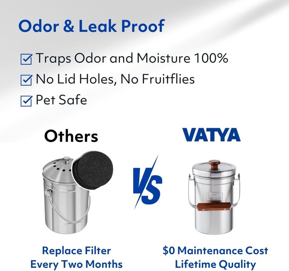 Stainless Steel Kitchen Compost Bin NO Filter Countertop Composter Composting