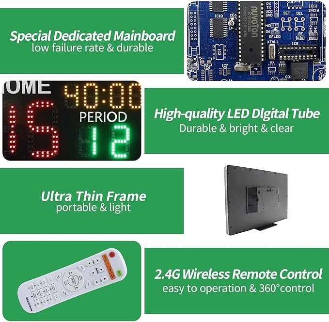Large Electronic Scoreboard, Basketball Scoreboard with Timer, Digital Scoreb...